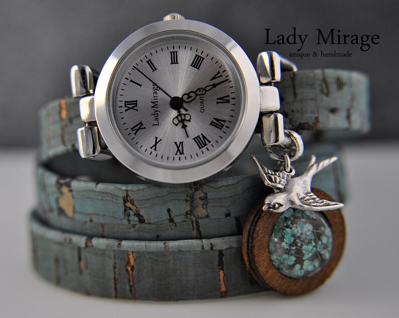 BESTSELLER Real Flowers Cork Wristwatch Silver imagen 2