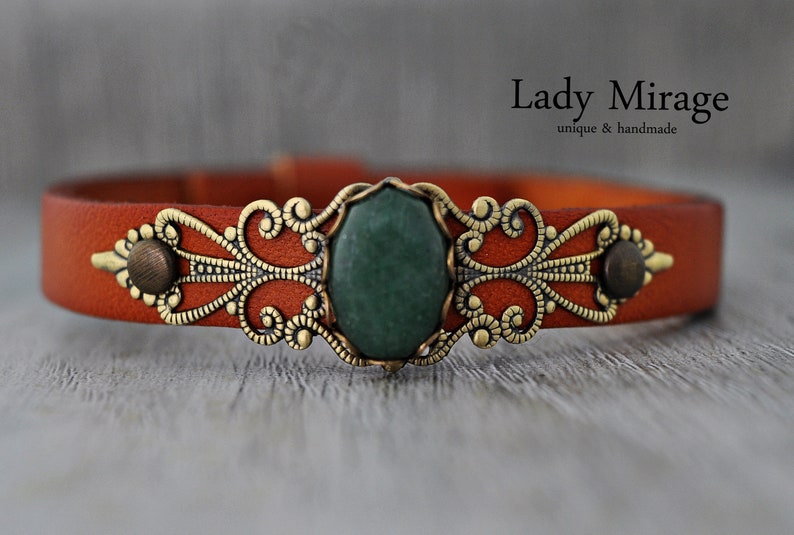 Arabian Nights Genuine Leather Bracelet Jade imagen 1
