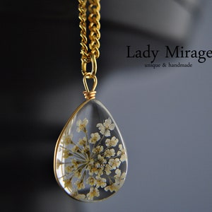 Real Flowers Necklace -Gold Plated - white - pendant