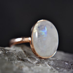 Moonstone 925 Sterling Silver rose gold-plated, adjustable ring