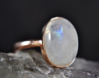 Moonstone 925 Sterling Silver rose gold-plated, adjustable ring - Statement ring