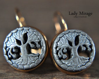 Tree of Life Rose Gold Plated Earrings with Hematite