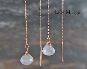 Moonstone - 925 Sterling Silver - rose gold-plated - threader earrings - Perfect as a gift for a wedding, birthday and Christmas