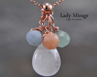 925 silver - gemstone necklace - colorful rose gold - rock crystal - sunstone - aventurine - aquamarine - gift - birthday