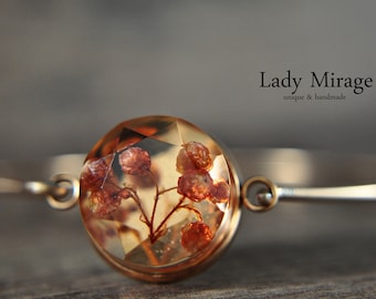 Rose Gold Plated Bangle with Real Flowers - Peach