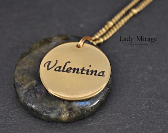 Personalized engraving • Labradorite gemstone jewelry • Monogram necklace name necklace - stainless steel • Gift idea • Gift for her • Mom