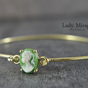 925 Silver Bracelet 14k Gold Plated  Lady Cameo  Vintage Jewelry  Cameo Antique - Art