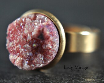 Druzy Quartz Ring made of Stainless Steel - Rose Gold