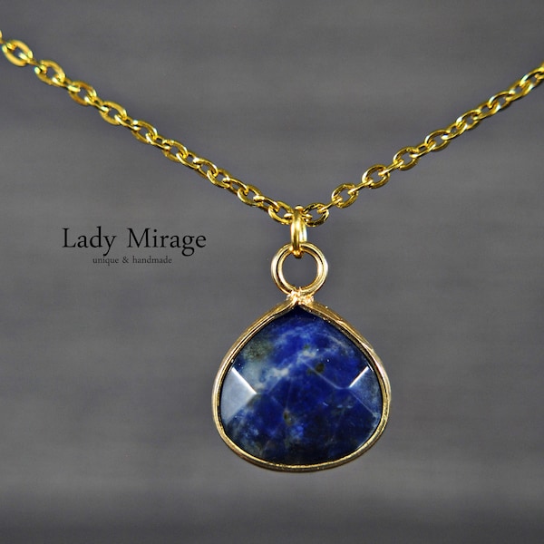 18K Gold Plated Necklace with Natural Sodalite