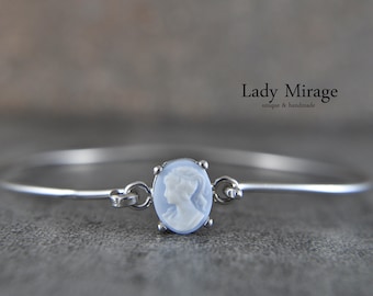 925 Silver Bangle - Lady Cameo - Gemme - Elegant and Feminine - Vintage Jewelry - Romantic Silver Jewelry - Gift Mom