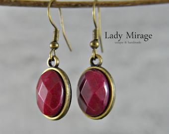 Gemstone Earrings with Jade -Red-