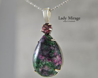925 Sterling Gemstone Necklace - Ruby Zoisite - Rose Gold Necklace - Jewelry Gift - Teardrop Pendant - Birthday Gift