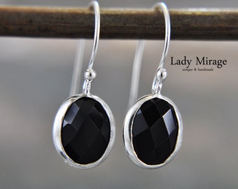 925 Sterling Silver - Onyx Earrings - Gemstone