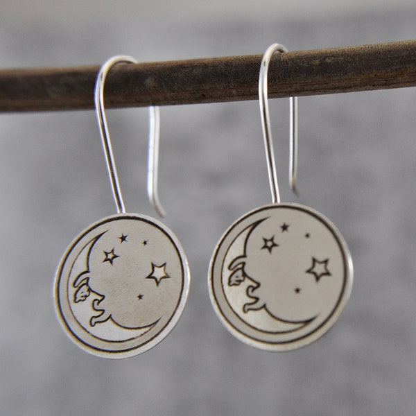 925 Sterling Silver "Moon and Star" Earrings