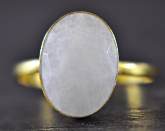 Moonstone 925 sterling silver - 14k gold plated - adjustable ring - faceted