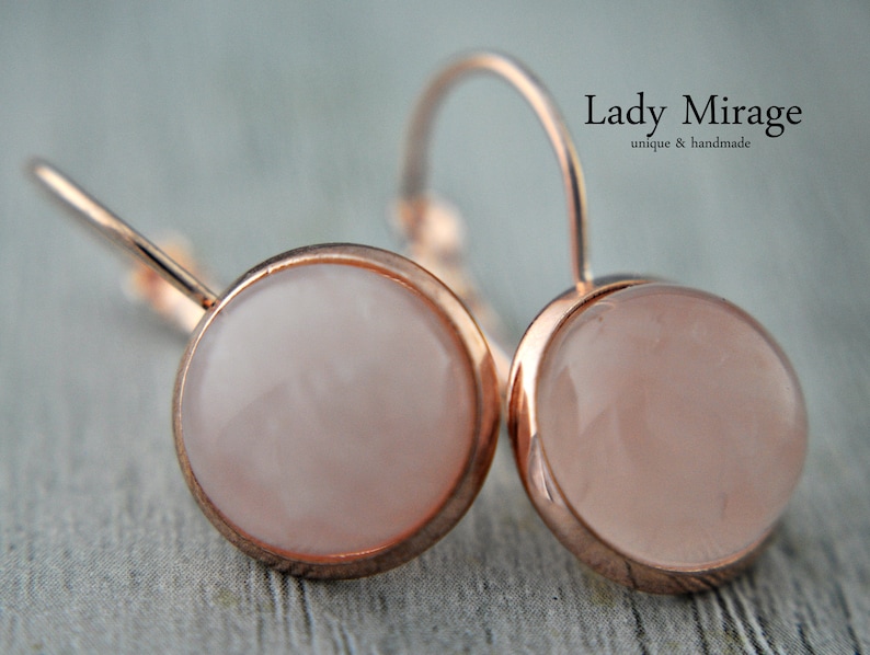 BESTSELLER Rose Quartz Earring Rose Gold Mothers day gift handmade jewelry zdjęcie 1