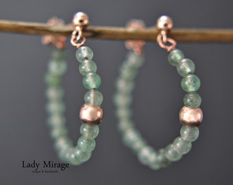 Aventurine earrings - pearl hoop earrings 925 silver - green - hoop earrings rose gold beads - timeless - hoop earrings - handmade - gift for her