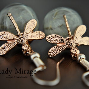 Dragonfly Real Dandelion Necklace Rose Gold imagen 4