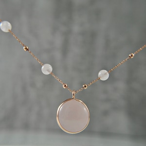 925 Sterling Rose Gold Plated - Gemstone - Rose Quartz Pearl Necklace with Pendant - Jewelery - Gift for Her