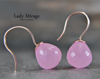 925 sterling silver - teardrop shaped rose quartz earrings - faceted hanging earrings - handmade - wedding jewelry for brides