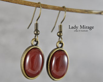 Brown Dangling Earrings - Gemstone Earrings with Agate - Brown - Gift Idea - Dangling Earrings
