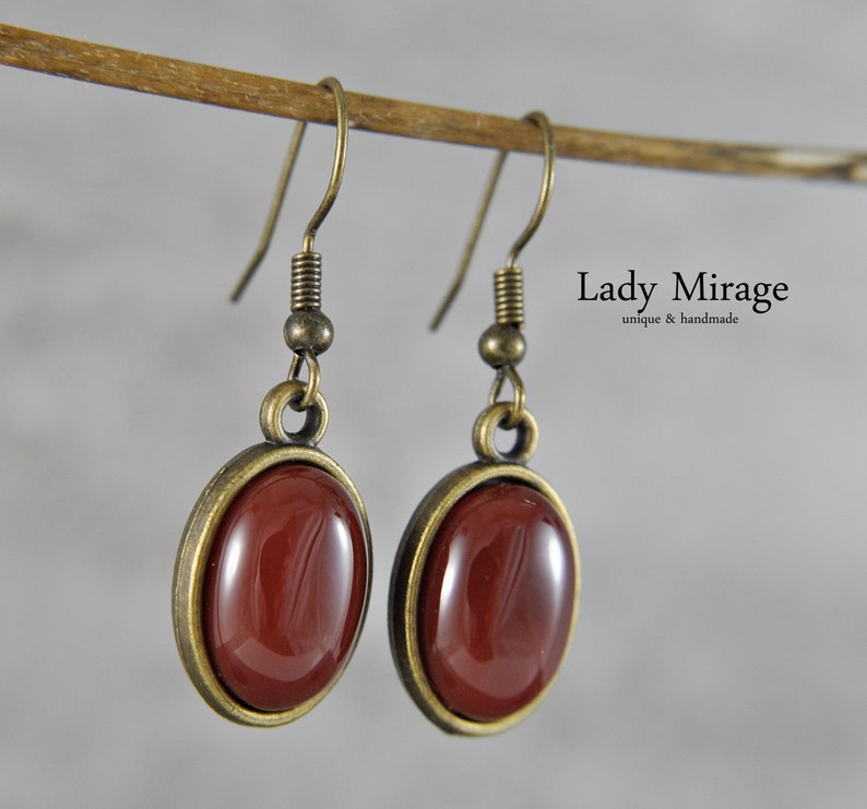 Brown Dangling Earrings Gemstone Earrings with Agate Brown Gift Idea Dangling Earrings afbeelding 1