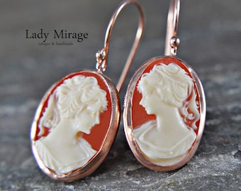 925 Silber - Lady Cameo - rosévergoldete Vintage Ohrringe - Geschenk für Sie - Weihnachtsgeschenk für Mama - Mutter