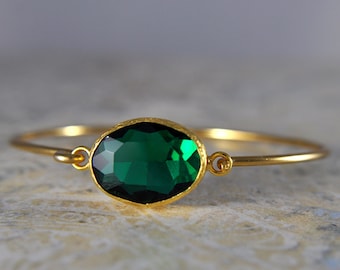 Emerald green Bangle  Gold Plated Brass