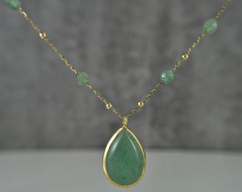 925 Silver - 14k gold filled necklace - Aventurine - Drop - Dainty Necklace - Handmade - Jewelry - Gift