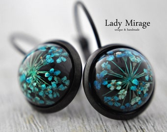 Real Blue Flowers Earring -Black-