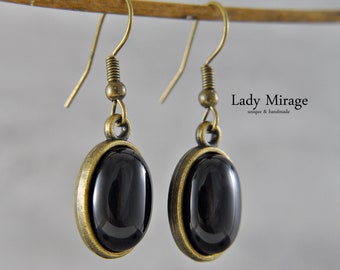 Black Dangling Earrings - Gemstone Earrings with Agate - Black - Gift Idea - Dangling Earrings