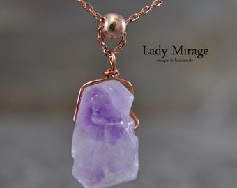 925 Sterling Silver - Amethyst- rough stone Necklace - rose gold-plated