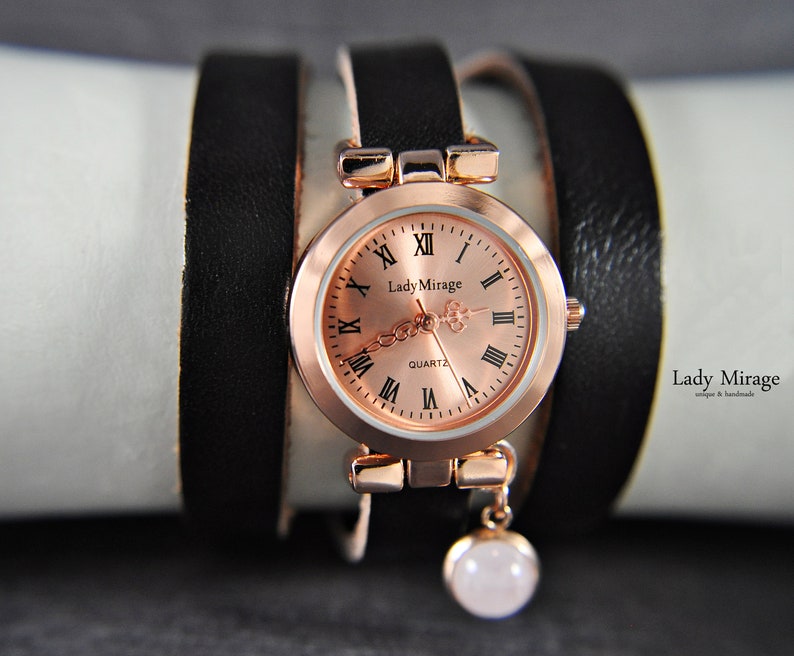 Rose Quartz Leather Watch Rose Gold imagen 4