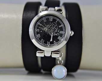 Charming Watch with Butterfly Tree - Silver - personalized - opal