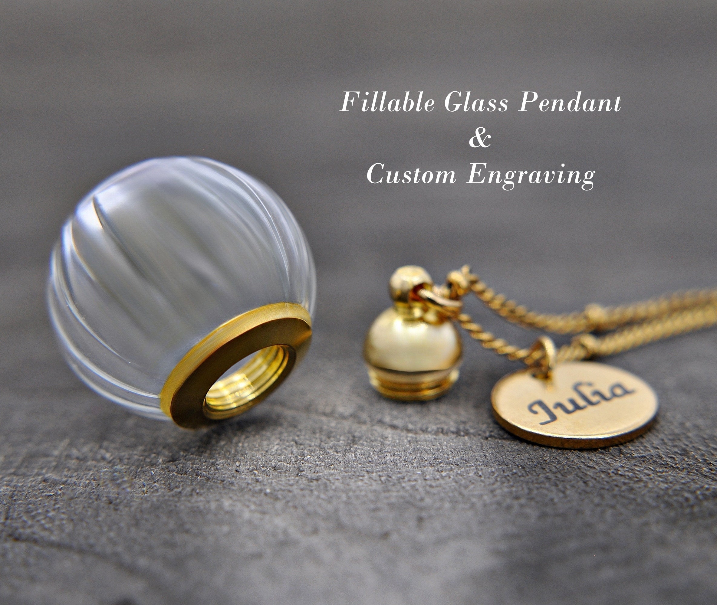 Fillable Glass Pendant – Personalized Gift with Engraving – Remembrance Jewelry – Memorial Locket, Keepsake Necklace, Christmas Gift for Her
