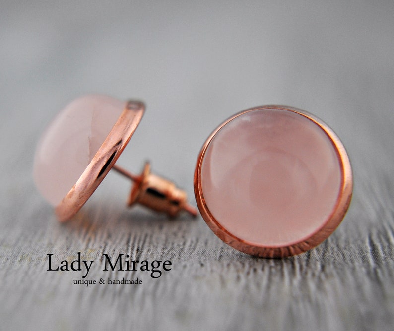 Rose quartz Rose Gold Stud Earrings immagine 2