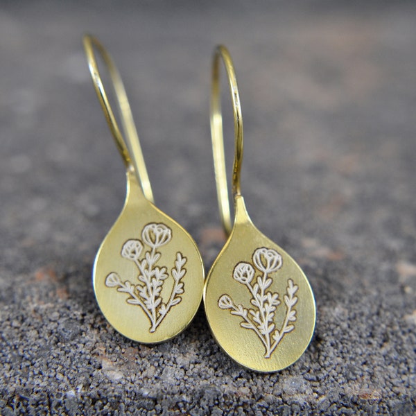 925 sterling silver wildflower earrings / 585 gold plated / floral / jewelry for nature lovers / gift for mom / teardrop shape