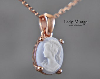 925 Silver Necklace - Lady Cameo - Vintage - rosegold plated - small pendant - Mother’s Day Gift