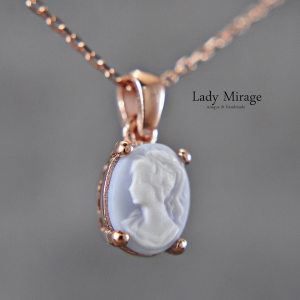 925 Silver Necklace - Lady Cameo - Vintage - rosegold plated - small pendant - Mother’s Day Gift