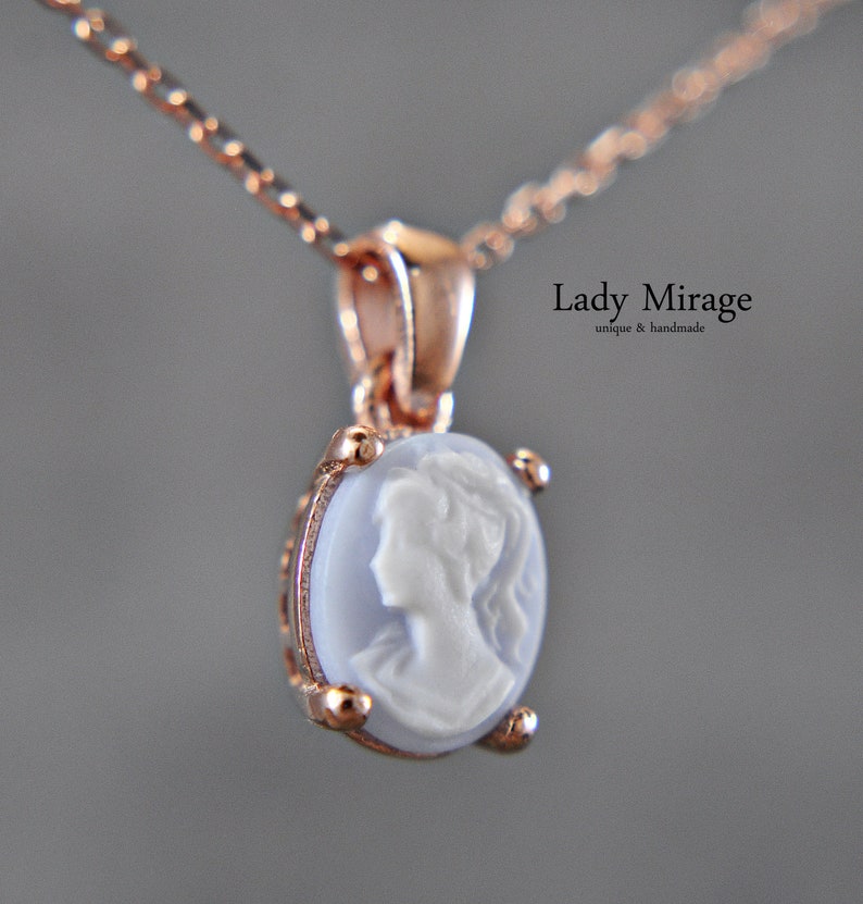 925 Silber Kette Lady Cameo Rosévergoldet Vintage Stil Mini Anhänger Geschenke für Frauen Mothers day gift Bild 1