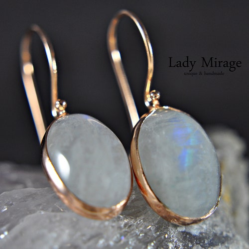 Moonstone Rose Gold Wrapped Drop Earrings - Etsy