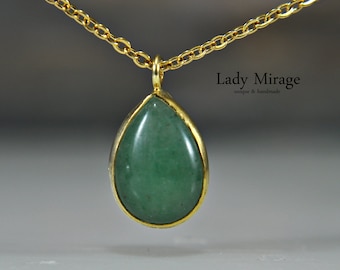 925 Sterling Silver - Aventurine Necklace - 18K gold-plated - Christmas present