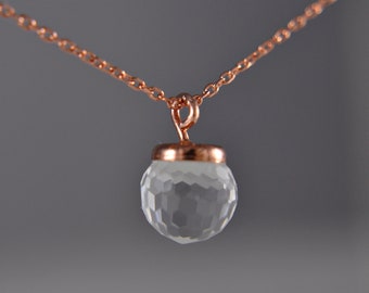 Crystal ball - 925 sterling silver - rose gold necklace -