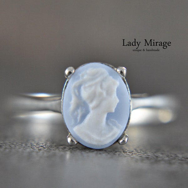 925 Silver Ring  Lady Cameo  Adjustable  Vintage Jewelry Set