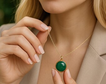 天然翡翠ネックレス ゴールド |グリーンの宝石ペンダント 925 シルバー