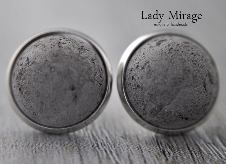 Concrete Stud Earrings Silver plated image 1