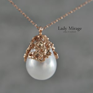 Forget me not necklace sterling silver  - 925 - rose gold - shell pearl - pearl necklace with flowers pendant - Gift for her