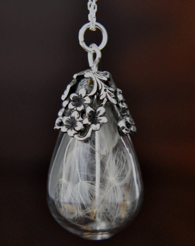 BESTSELLER 925 Silver Real Dandelion Necklace Teardrop imagen 4