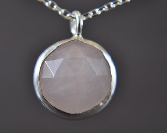 Rose quartz - 925 sterling silver necklace - round shaped - 45 cm - Gemstone