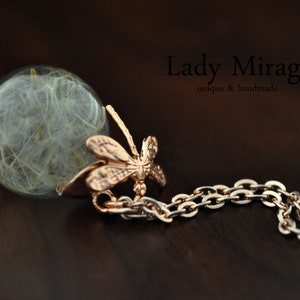 Dragonfly Real Dandelion Necklace Rose Gold imagen 2